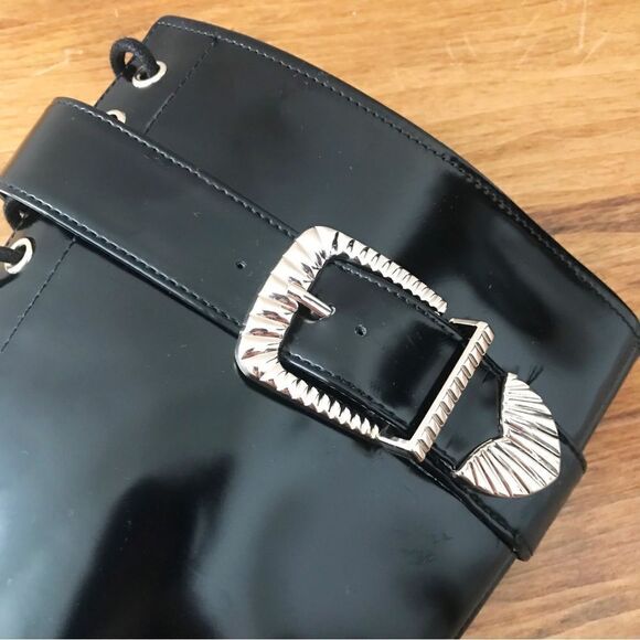 GIANNI BINI Skyscraper Lace Up Lug Sole Platform Tall Boot Patent Leather Size 7 - Picture 10 of 12